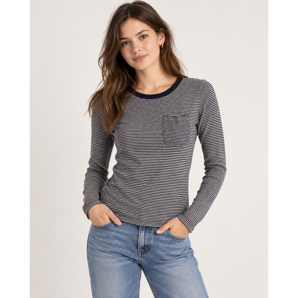 J.Crew Collection Italian Cashmere Striped Pocket Sweater Navy White Small 09586